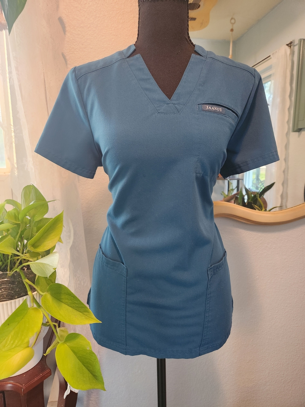 Jaanuu Women's V-Neck Scrub Top in Teal